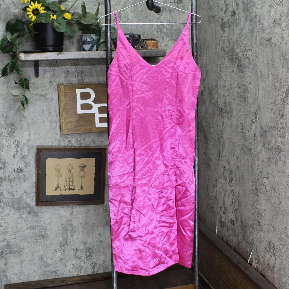NWT Amp Womens Unlined Spaghetti Strap Slit Midi Dress 9902358 S Pink Foil